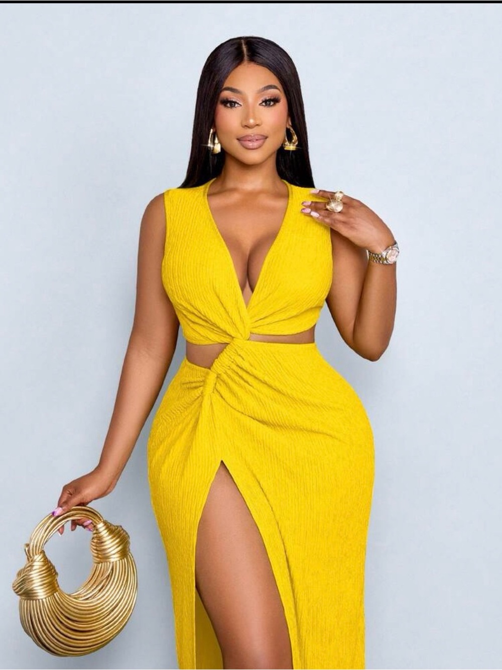 Yellow Twist Front Maxi Skirt